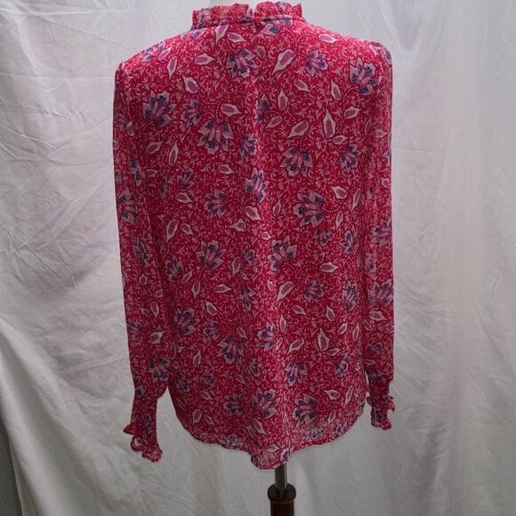 Joie red/pink floral shirt/top ruffle summer Sz M - Picture 4 of 11